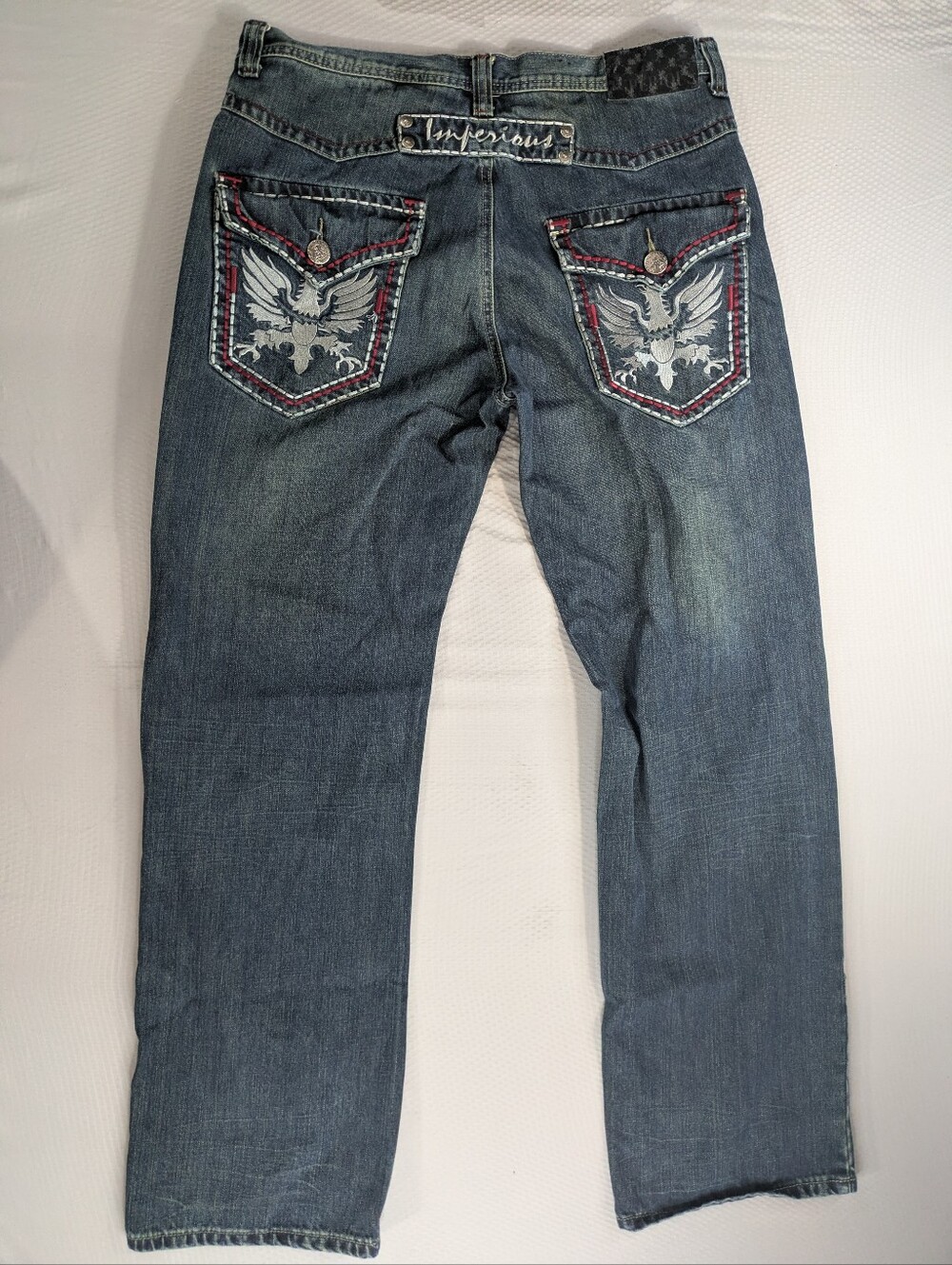 Imperious Delf Trading Men 36x34 Vintage Blue Wash Embroidered Jeans Y2K